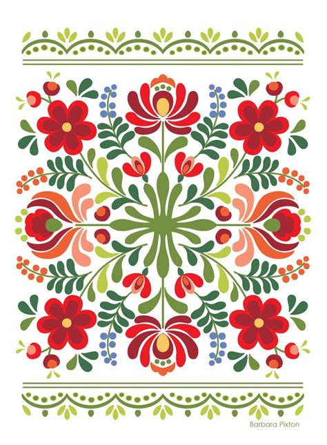 Hungarian Folk Art Red Flowers Etsy Folk Embroidery Folk Art