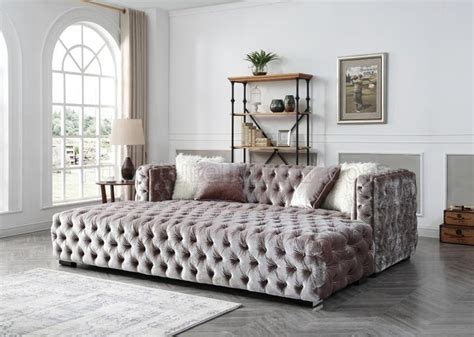 Ms1826 Sofa And Ottoman Set In Silver Velvet By Vimports