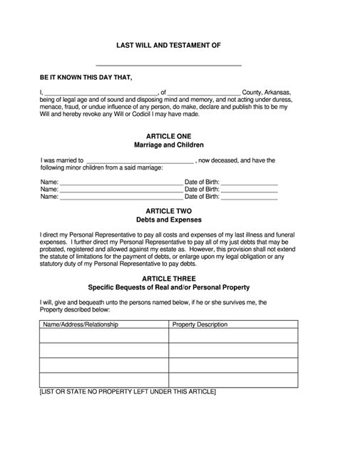 Last Will And Testament Blank Forms Fill Out And Sign Online Dochub