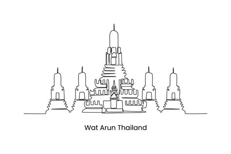 Continuous One Line Drawing World Famous Wat Arun Temple Thailand