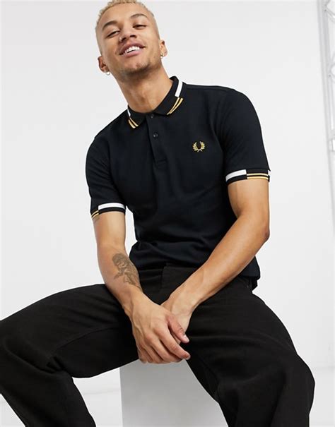 Fred Perry Abstract Tipped Polo Shirt In Black Asos