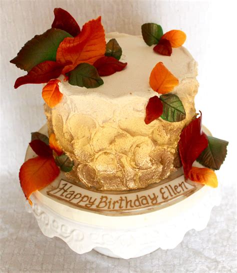 Autumn Fall Sugar Leafs With Ombre Gold And Rustic Buttercream Cake