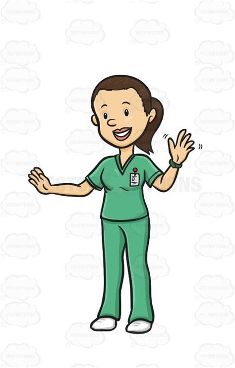 A Friendly Nurse Waving To Patients The Nurse Is Wearing Green Scrubs