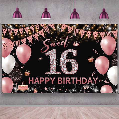 Buy Sweet 16 Birthday Backdrop Banner Sweet 16 Birthday Decorations