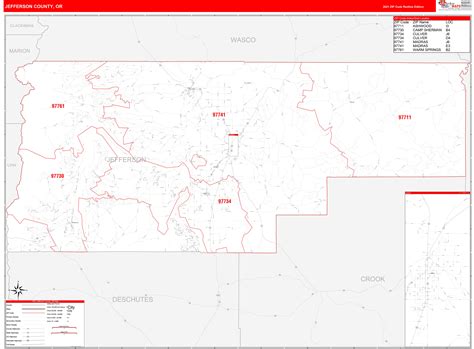Jefferson County Or Zip Code Wall Map Red Line Style By Marketmaps