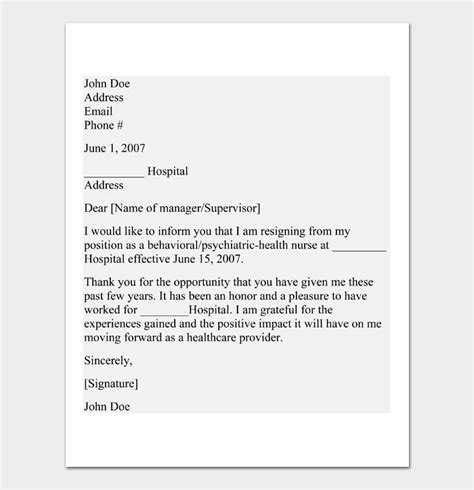 15 Nursing Resignation Letter Formats And Examples Docformats