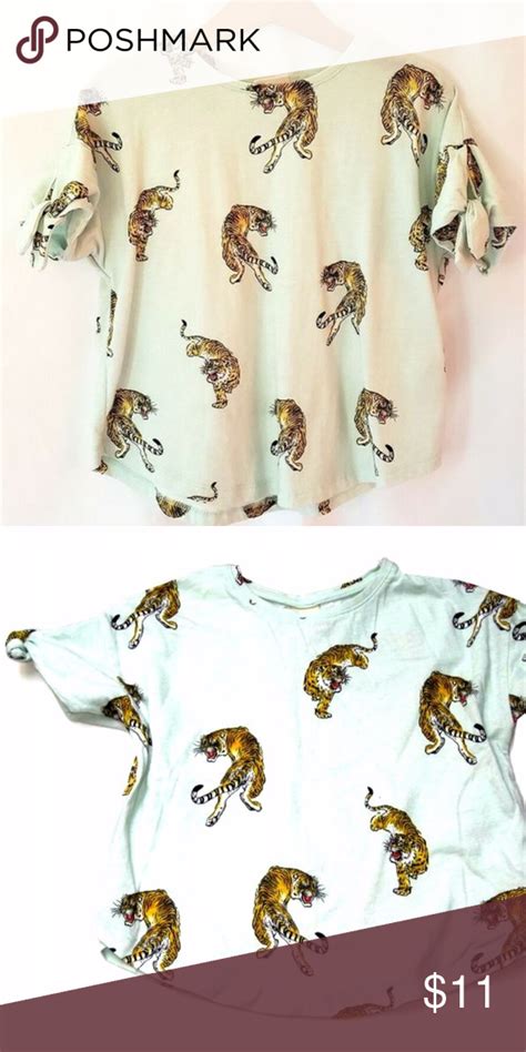 Zara Girls Green Tee With Tigers Print Zara Girl Tiger Print Zara Shirt