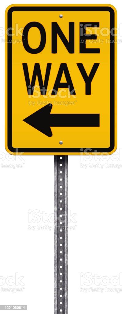 Yellow One Way Road Sign Vector Illustration On White Background Stock