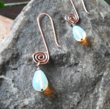Long Swirled Copper Wire Opalite Earrings Folksy