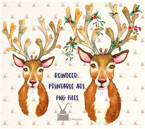 Christmas Reindeer Clipart Sublimation Designs Downloads Etsy