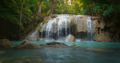 Scenic Waterfall In Thailand Tropical Forest Beautiful Nature Loopable