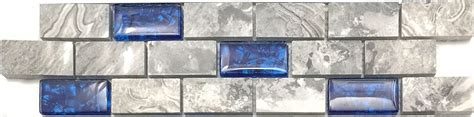 Stone Mix Glass 1x2 Subway Tile Polished Gray And Royal Blue Mosaic For Kitchen Backsplash And