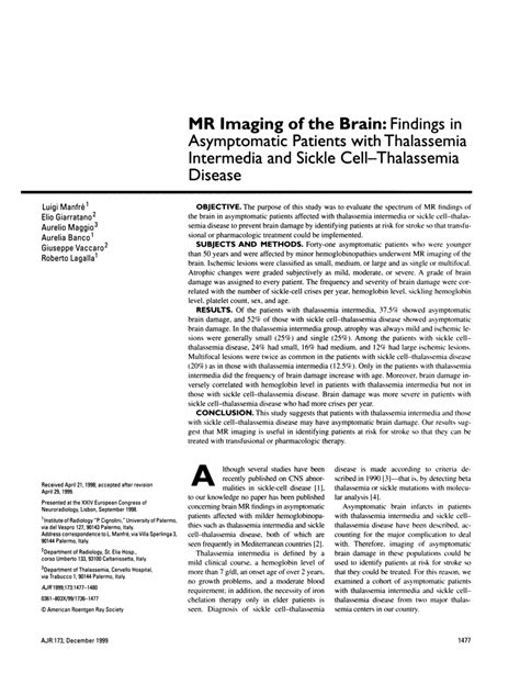 Pdf Mr Imaging Of The Brain Findings In Asymptomatic Patients With