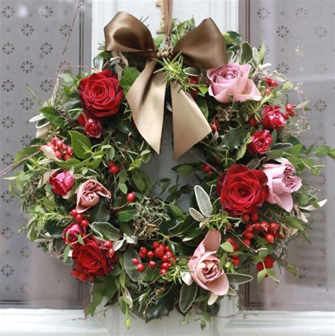 The Real Flower Company Christmas Luxury Antique And Red Rose Door