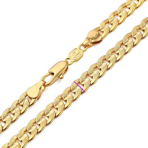 18k Solid Gold Cuban Link Chain Real Plated Curb Classics Men Necklace