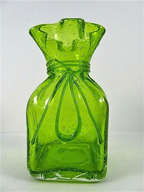 Blown Glass Bag Shape Vase Lime Green With Bubbles 5 75 Inches High Unbranded Glass Blowing