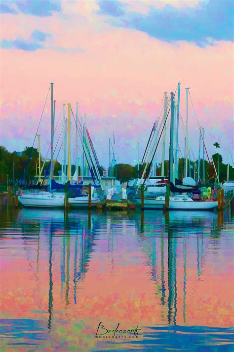 St. Petersburg, Florida sailboats in the marina at sunset. Petersburg