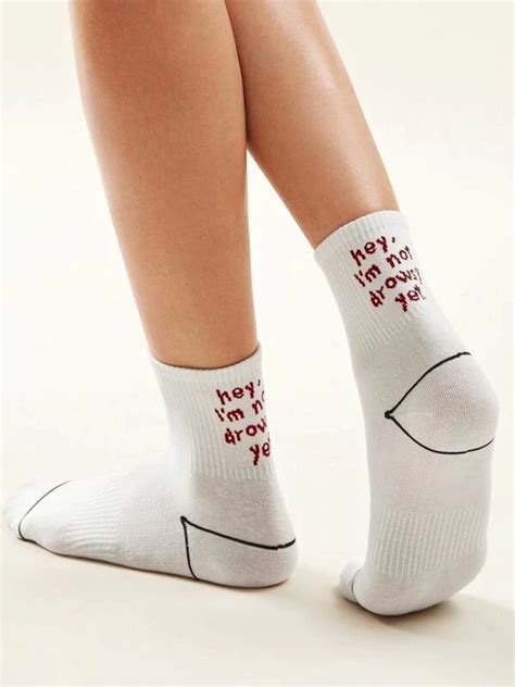 Slogan Pattern Socks 1pair Patterned Socks Socks And Heels Fashion Socks