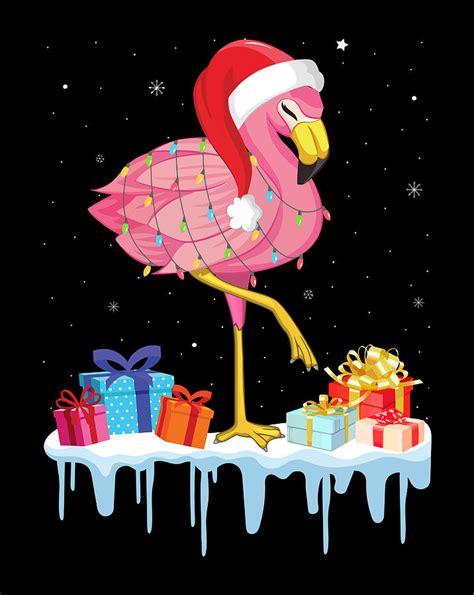 Flamingo Christmas Tree Santa Hat Xmas Lights Funny Ts Digital Art
