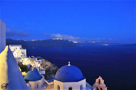 Santorini Greece At Dusk And Dawn Two Up Riders