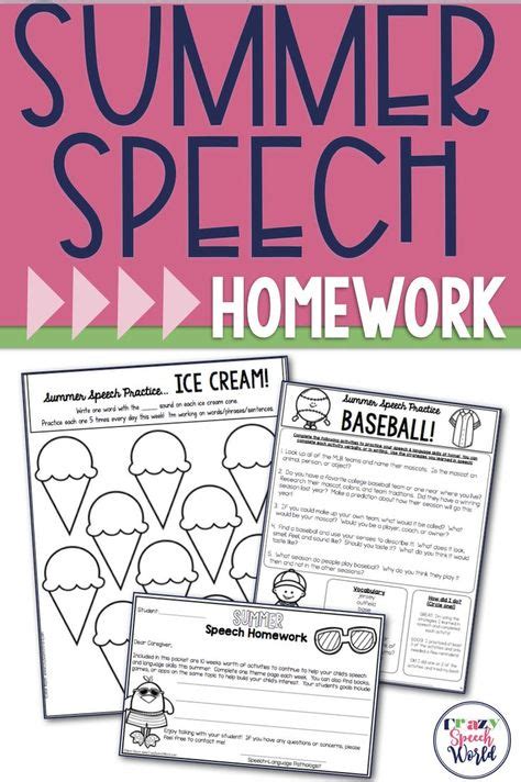 Summer Speech Therapy Homework Speech Language Speech Therapy