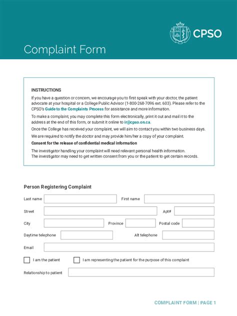 Cpso Complaint Form Fill Out And Sign Online Dochub