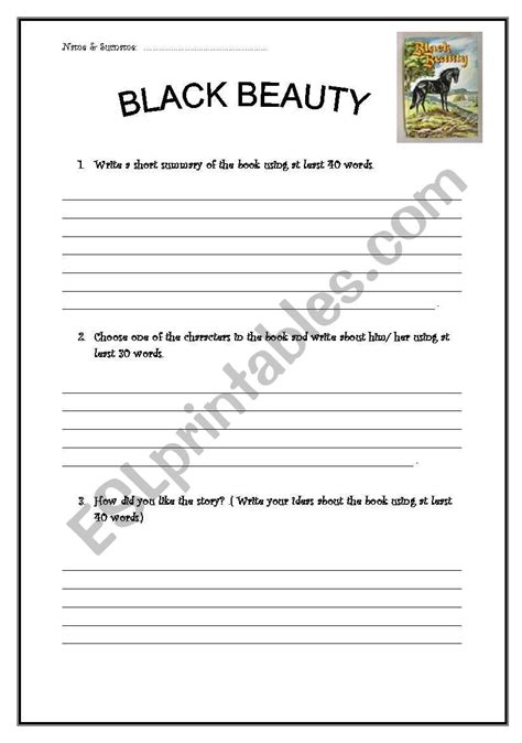 English Worksheets Black Beauty Book Review