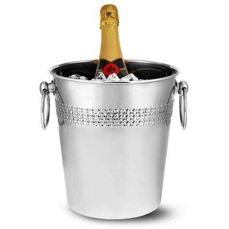Stainless Steel Round Wine & Champagne Bucket with Decorative Band ...
