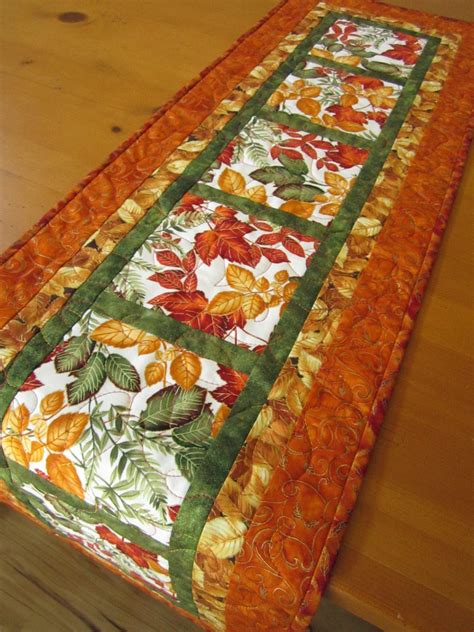 Quilted Autumn Table Runner Fall Leaves And Sunflowers Extra E92