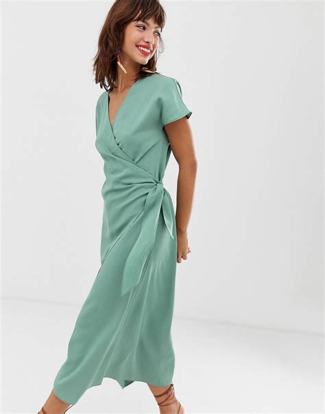 And Other Stories Wrap Front Dress In Sage Green Asos Wrap Front Dress Sage Maxi Dress Fashion
