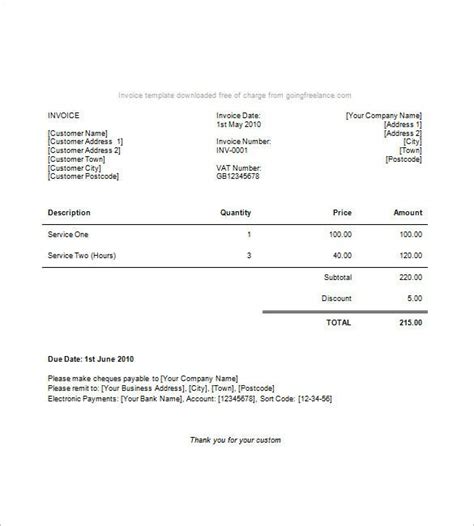 Freelancer Invoice Template 15 Free Word Excel Pdf
