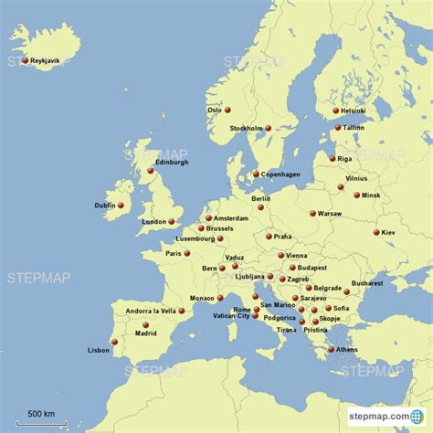 Stepmap European Capital Cities Landkarte Für Europe
