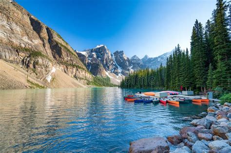 Banff National Park Beautiful Landscape Moraine Lake In Summer Time