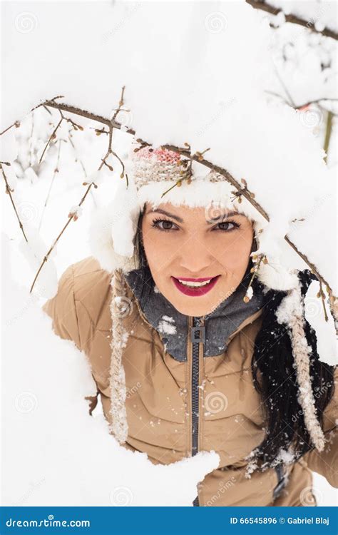 Beauty Woman In Snow Stock Photo Image Of Happy Cold 66545896