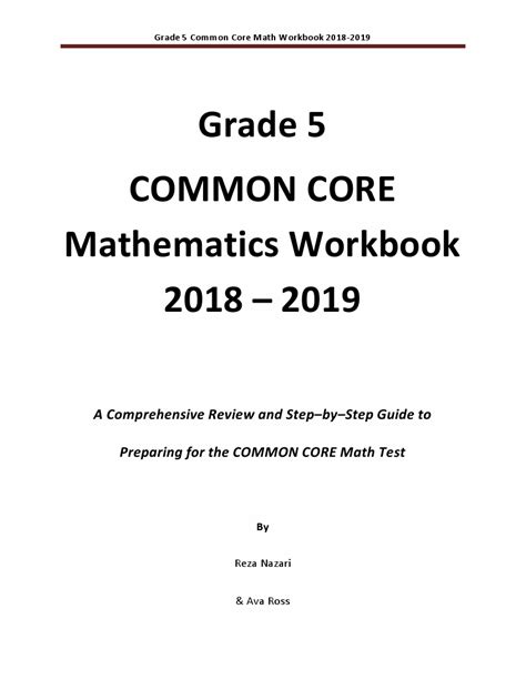Grade 5 Common Core Mathematics Workbook 2018 2019 A Comprehensive