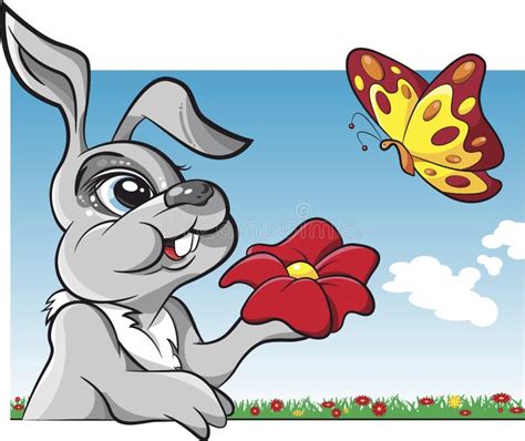 Rabbit With Butterfly Cartoon Vector Stock Vector Illustration Of