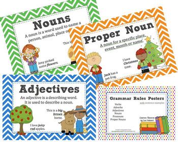 Sometimes verbs require prepositions to complete a sentence. Grammar Rules Posters with Word Examples - Noun, Verb, Adjective etc