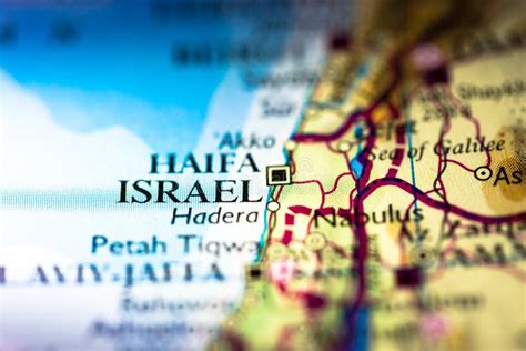Shallow Depth Of Field Focus On Geographical Map Location Of Haifa