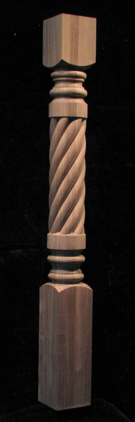 Wood Carved Spiral Column Full Round Walnut Spiral Carving Column