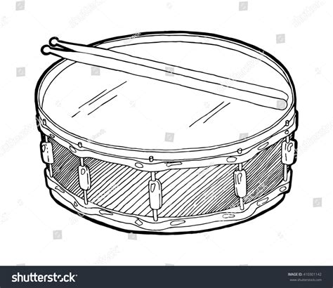 Stock Vektor Snare Drum Sticks Sketch Drawing Isolated Bez