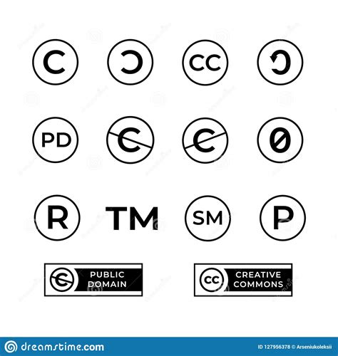 Different Copyright Icons Set With Creative Commons And Public Domain