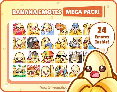 Twitch Emote Cute Banana Mega Pack 1 Emotes 24 Emotes Etsy