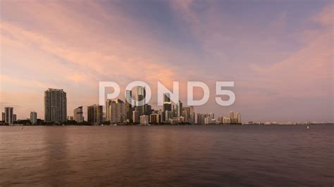 Miami City Skyline At Dusk With Urban Skyscrapers Florida Time Lapse