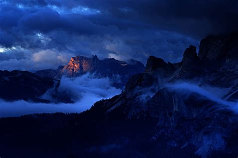 Download Night Fog Blue Italy Dolomites Nature Mountain Hd Wallpaper