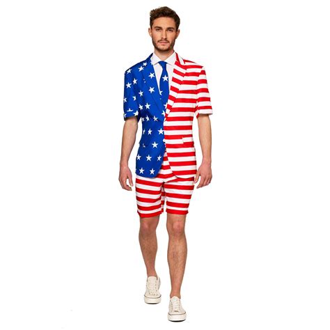 red and blue usa flag americana men adult summer suit medium