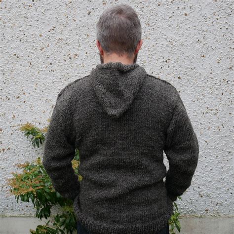 Authentic Irish Fisherman Sweater Hooded Ribbed Pattern Gray 100 Raw