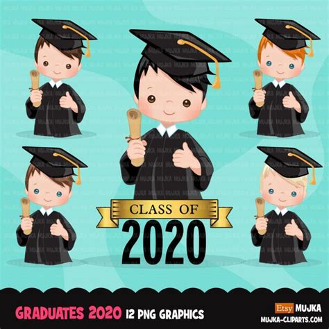 Graduation Clipart 2020 Cute Graduate Boys With Cape And Scroll
