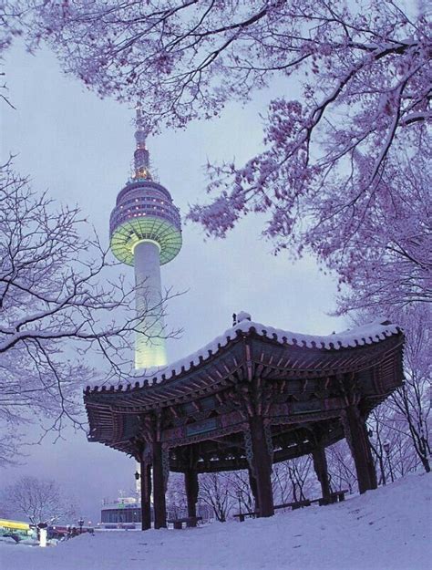 Namsan Tower 💙south Korea Seoul Tower Snow In Korea South Korea