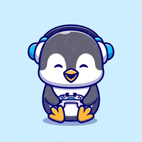 Free Vector Cute Penguin Gaming Cartoon Illustration