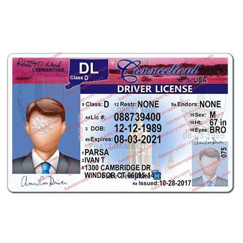 Format of the license number on real connecticut id card: Connecticut Driver License Template V1 - Fake Template